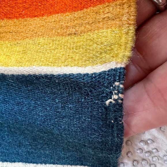 Vintage Wool Serape 62" Fringed Runner Blanket Rainbow Native Mexican American - Picture 10 of 11